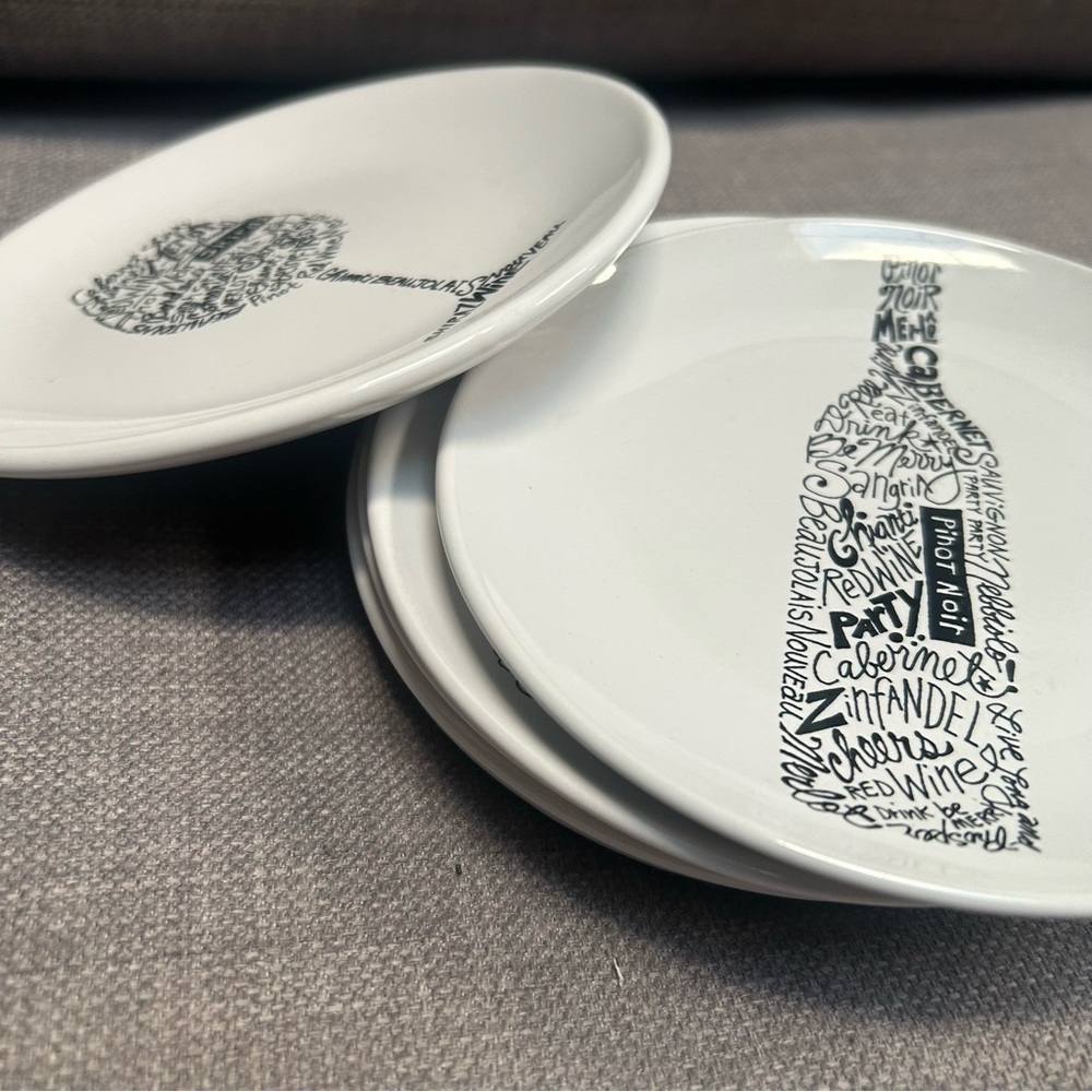 SIGNATURE ROOM 6-pcs Creative Wine Words 6" Appetizer Dessert Plates #1025259
